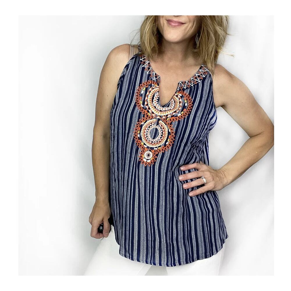 Embroidered Navy Blouse